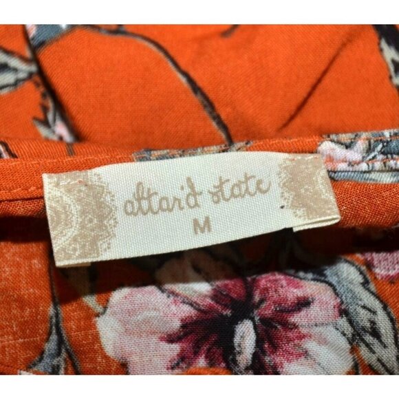 Cute Altar'd State Boho Fall Orange Long Balloon Sleeve Tunic Top Size M Floral - Picture 8 of 10